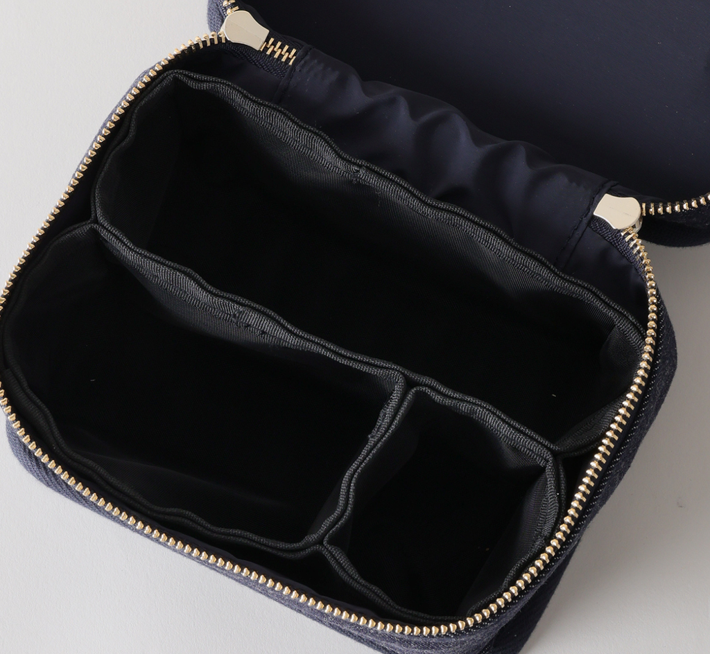 予約販売【新作】BISOU×L'EAU マルチポーチ / デニム / L mini（ネイビー・ライトブルー） - yUKI TAKESHIMA