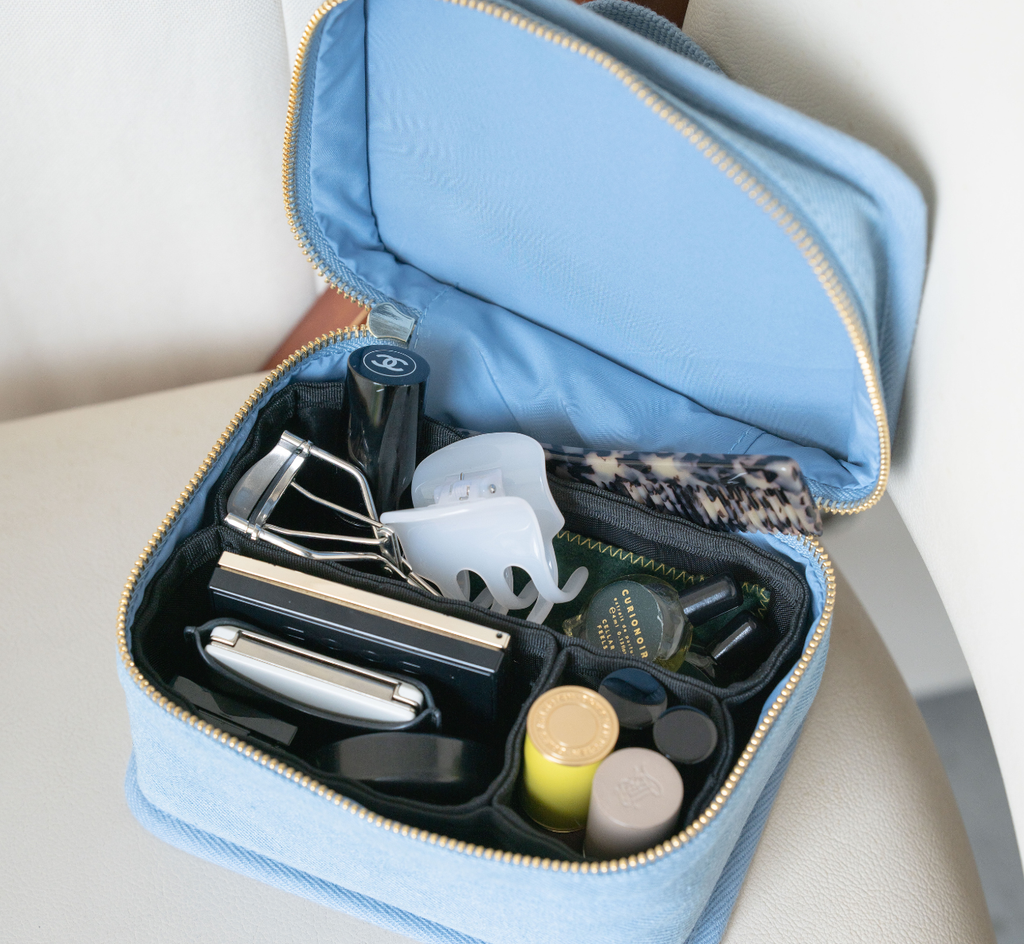 予約販売【新作】BISOU×L'EAU マルチポーチ / デニム / L mini（ネイビー・ライトブルー） - yUKI TAKESHIMA